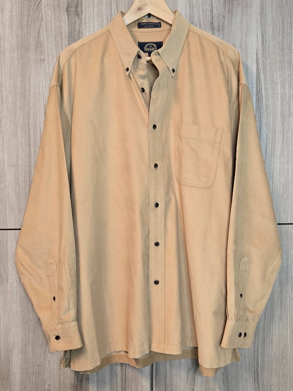 BD Baggies Perfect Coduroy Button Down Shirt Mens Tan Preppy Office Cotton L